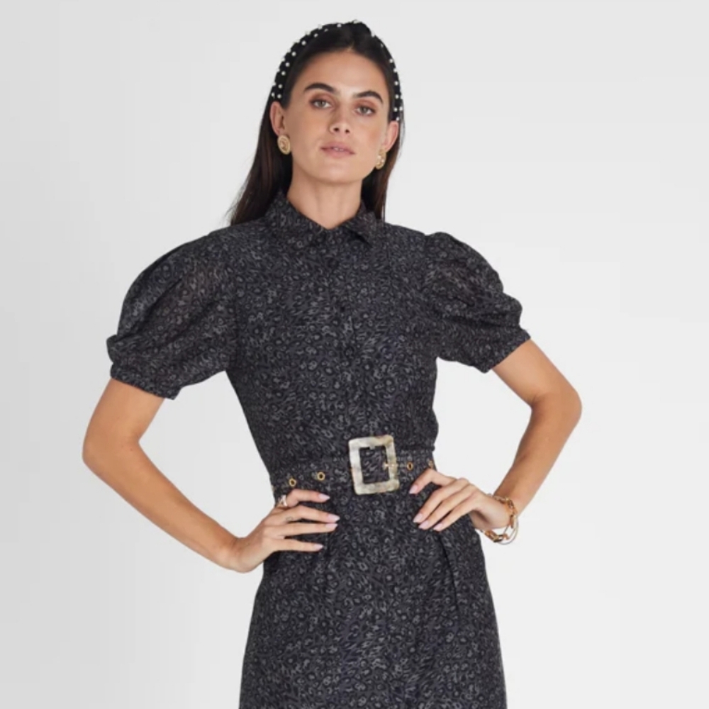 Aqua Blu Australia Black Gray Dress with Puff Sleeves XS